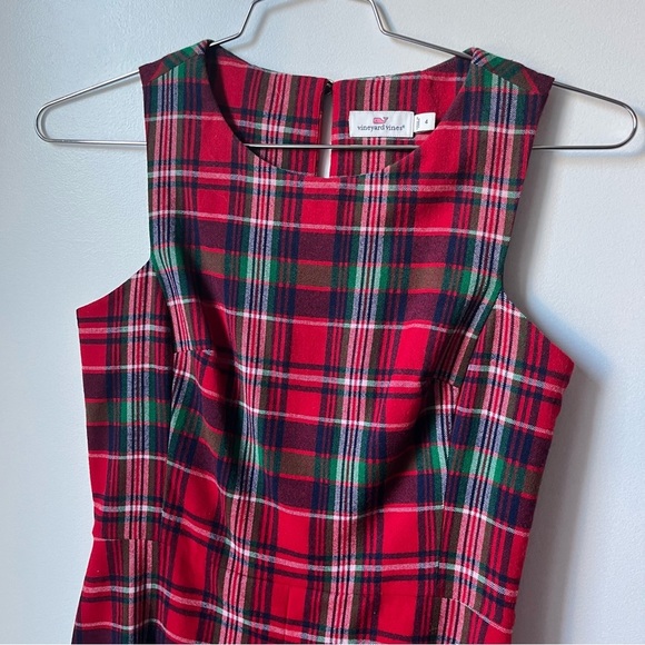 Vineyard Vines Womens Size 4 Christmas Tartan Plaid Holiday Red Wool Dress - Picture 2 of 11